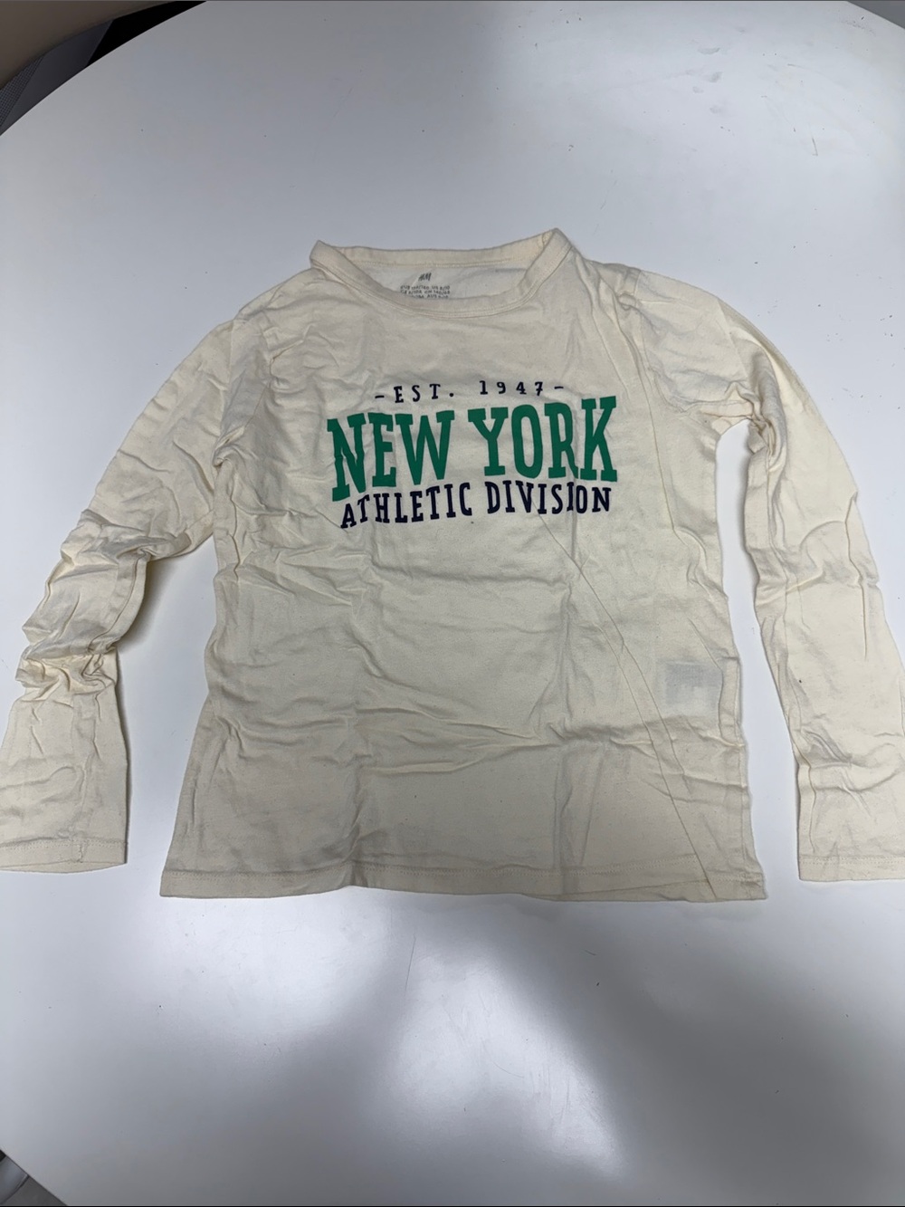 H&M Kids Boys New York Athletic Division Cream Long Sleeve Tee